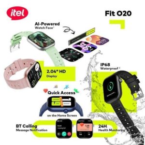itel Smart Watch fit 020 BT Call/notification , Ai powered, 2straps colour pink/ black